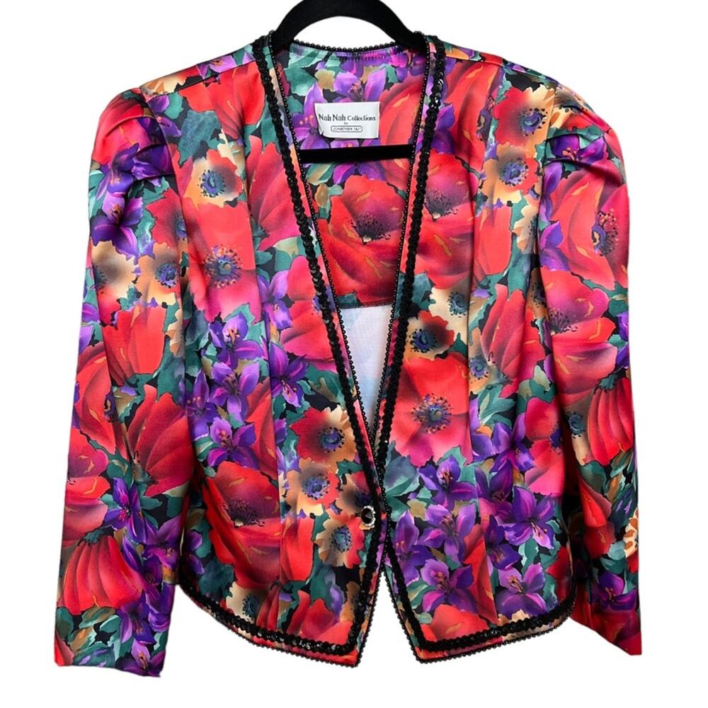 Vintage 80’s Nah Nah Collections By Jonathian Tait Floral Cropped Blazer Size 10
